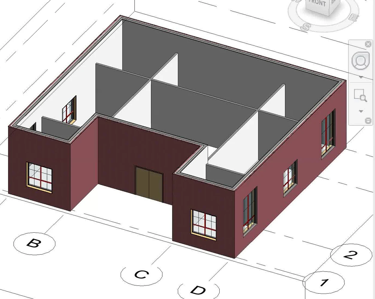 Three-dimensional view of the basic building used in the tutorials